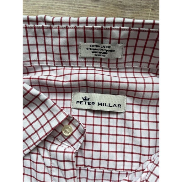 Peter Millar Mens Shirt XL Red White Checker Long Sleeve Button Down - Picture 5 of 6